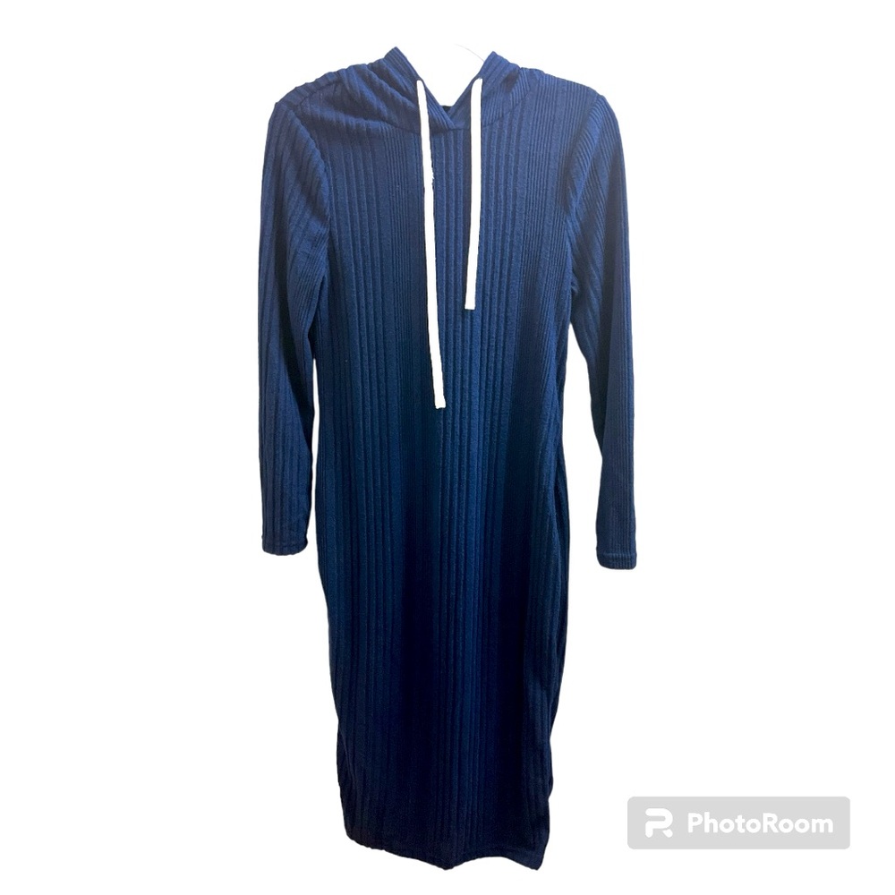 SHEIN Essnce Plus Ribbed Knit Drawstring Hoodie Dress
